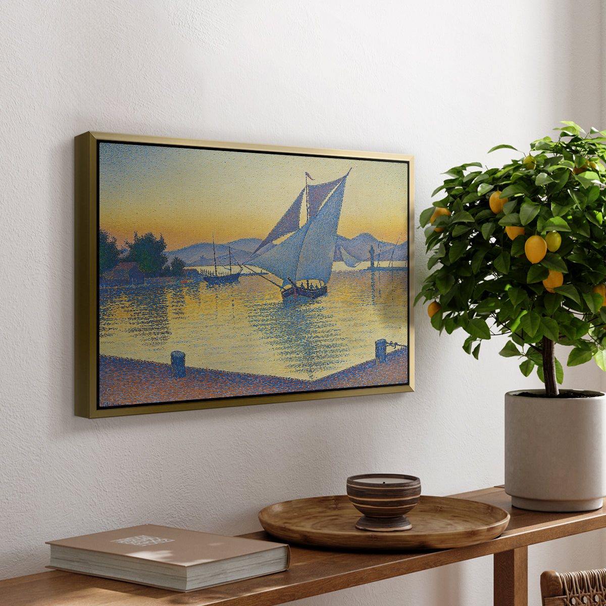 The Port at Sunset, Opus 236, Saint Tropez, 1892 - Floater Framed Canvas Print