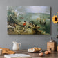 Canvas art print featuring a wide landscape with small figure falling into sea, set in a cozy kitchen setting
