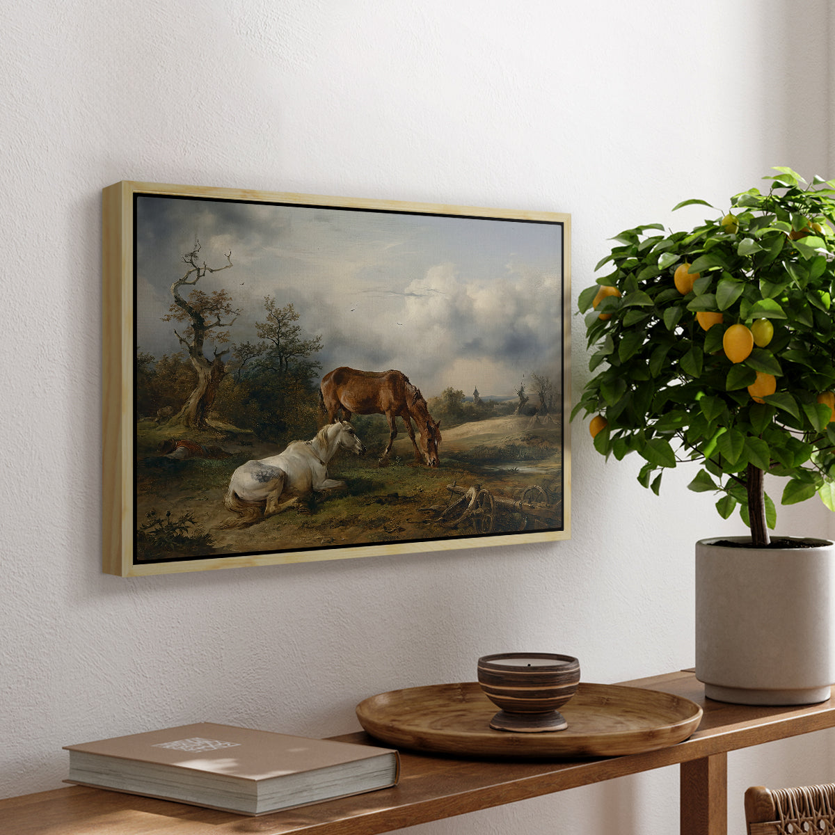 Two Horses on the Pasture, c. 1825 - Floater Framed Canvas Print