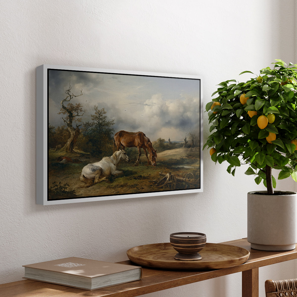 Two Horses on the Pasture, c. 1825 - Floater Framed Canvas Print
