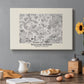 Canvas art print featuring a repeating floral pattern with delicate linework and evenly spaced blossoms, set in a cozy kitchen setting