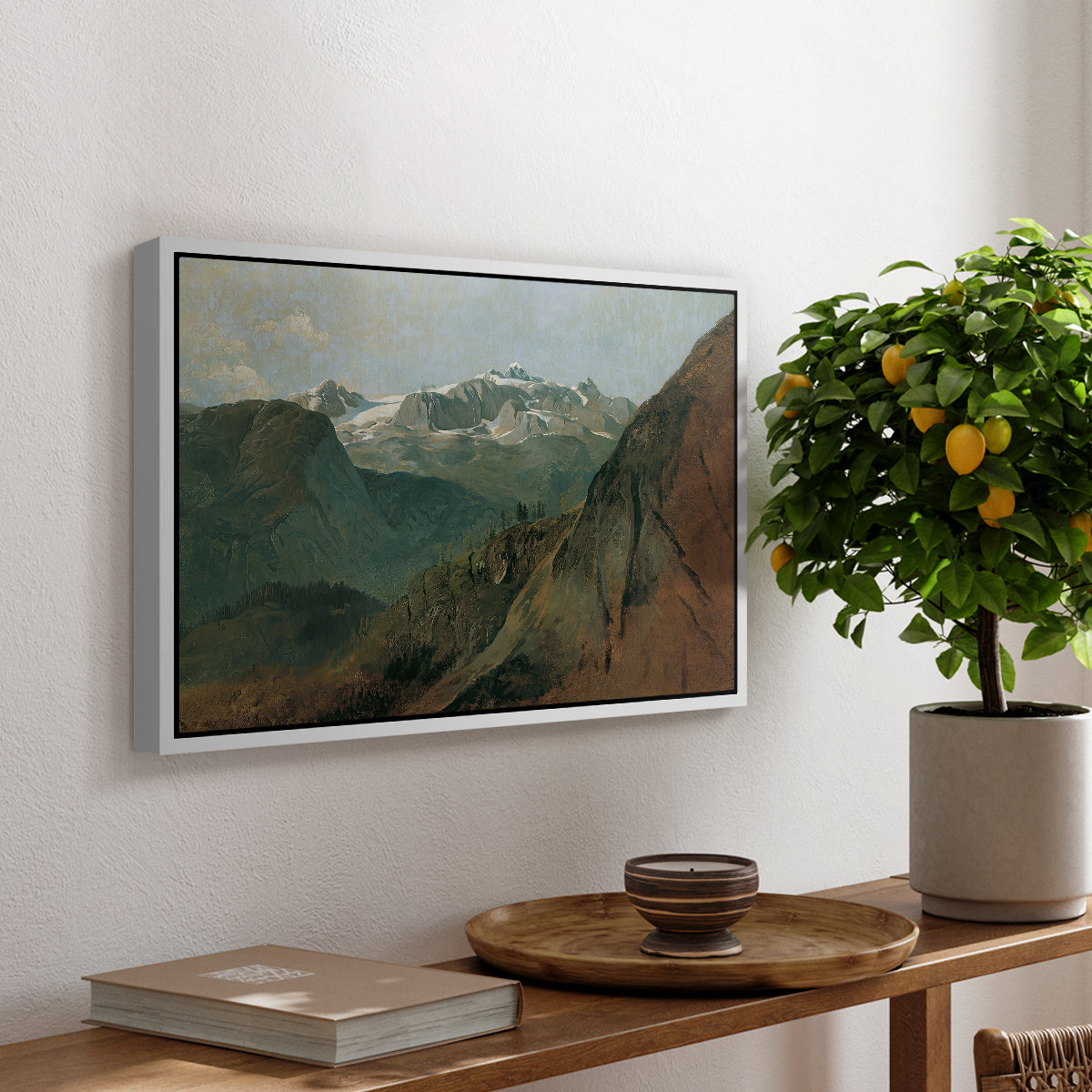 The Dachstein from the Plassen near Hallstatt, 1827 - Floater Framed Canvas Print
