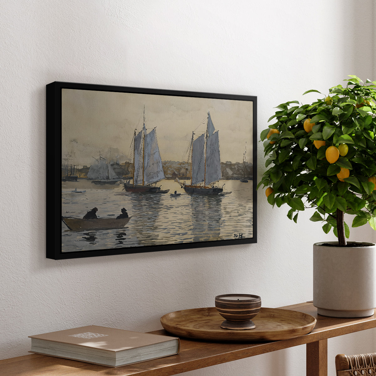 Two Schooners, Gloucester, c. 1880 - Floater Framed Canvas Print