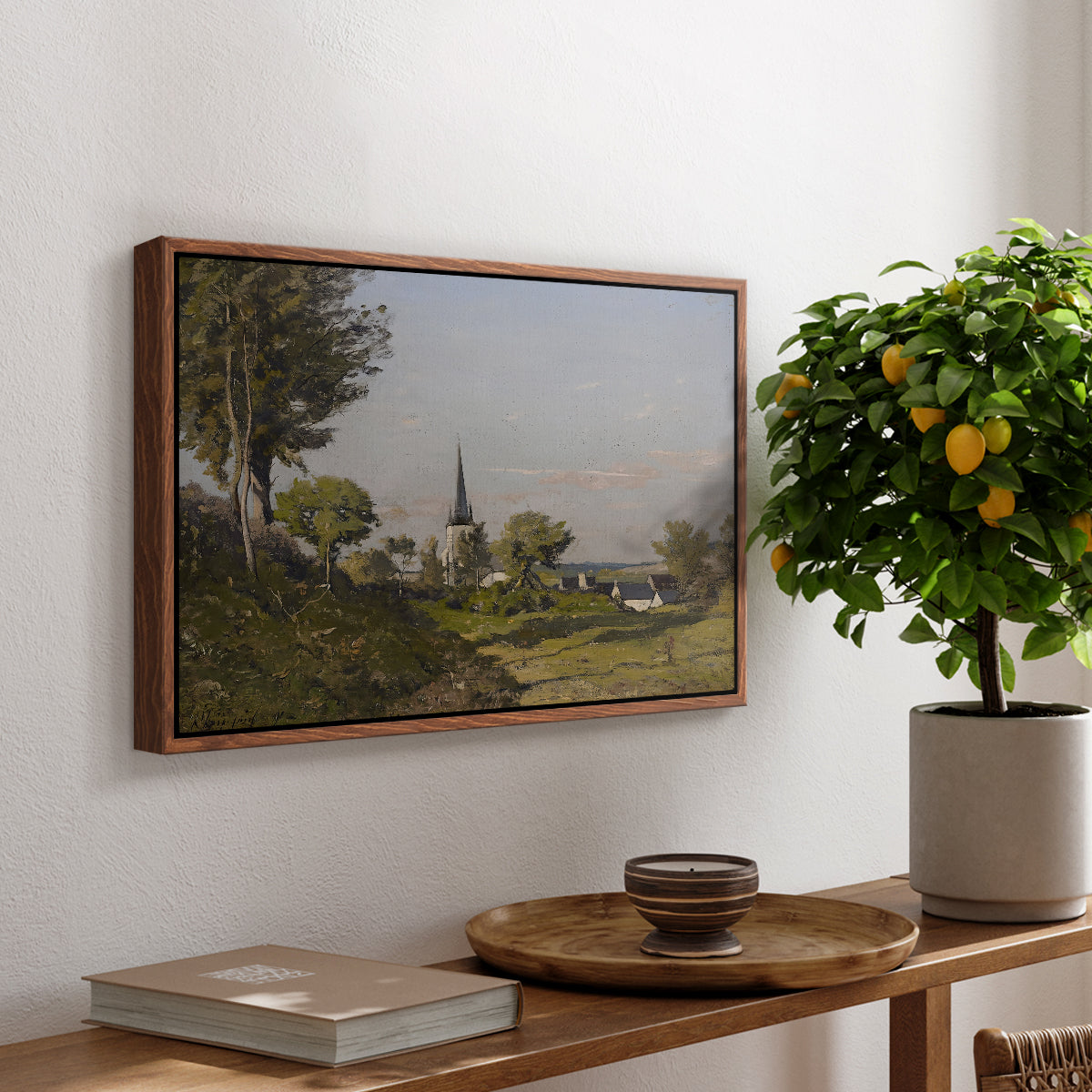 Village Landscape with Church, 1891 - Floater Framed Canvas Print
