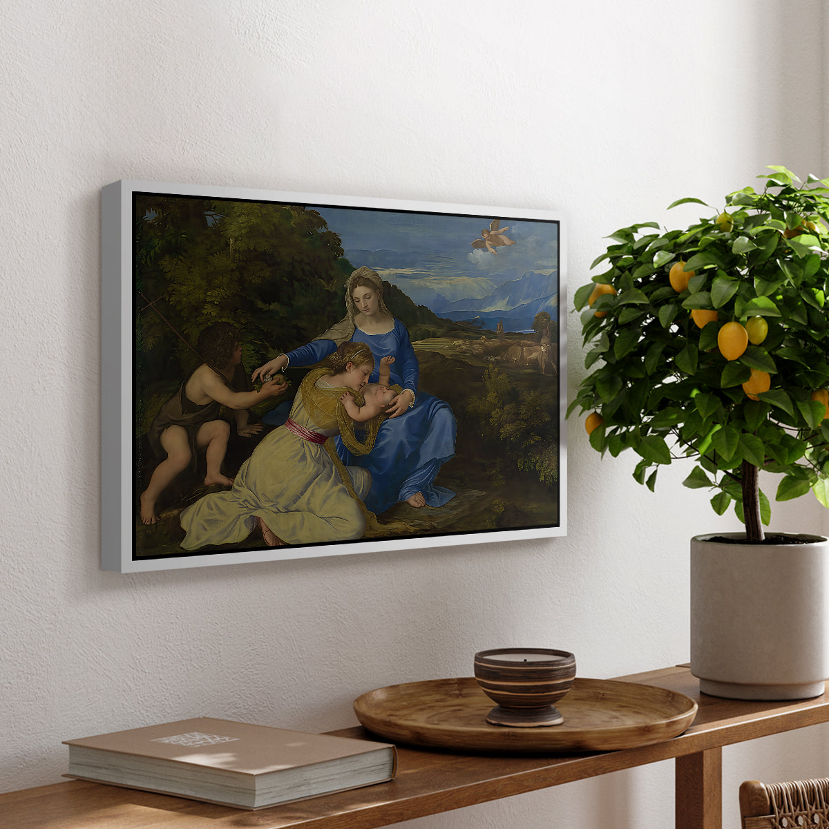 The Aldobrandini Madonna, 1532 - Floater Framed Canvas Print