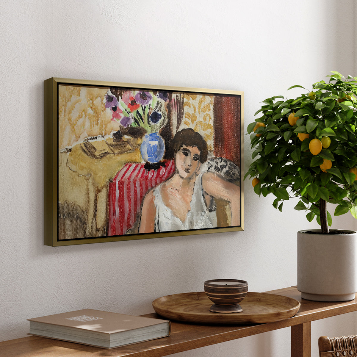 Woman Seated in an Armchair, c. 1920 - Floater Framed Canvas Print