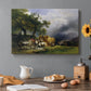 Canvas art print featuring a wagon loaded with hay moving through countryside, set in a cozy kitchen setting