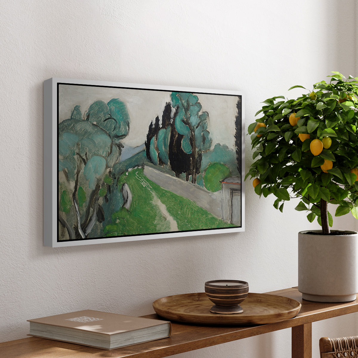 Landscape with Cypresses and Olive Trees near Nice, c. 1918 - Floater Framed Canvas Print