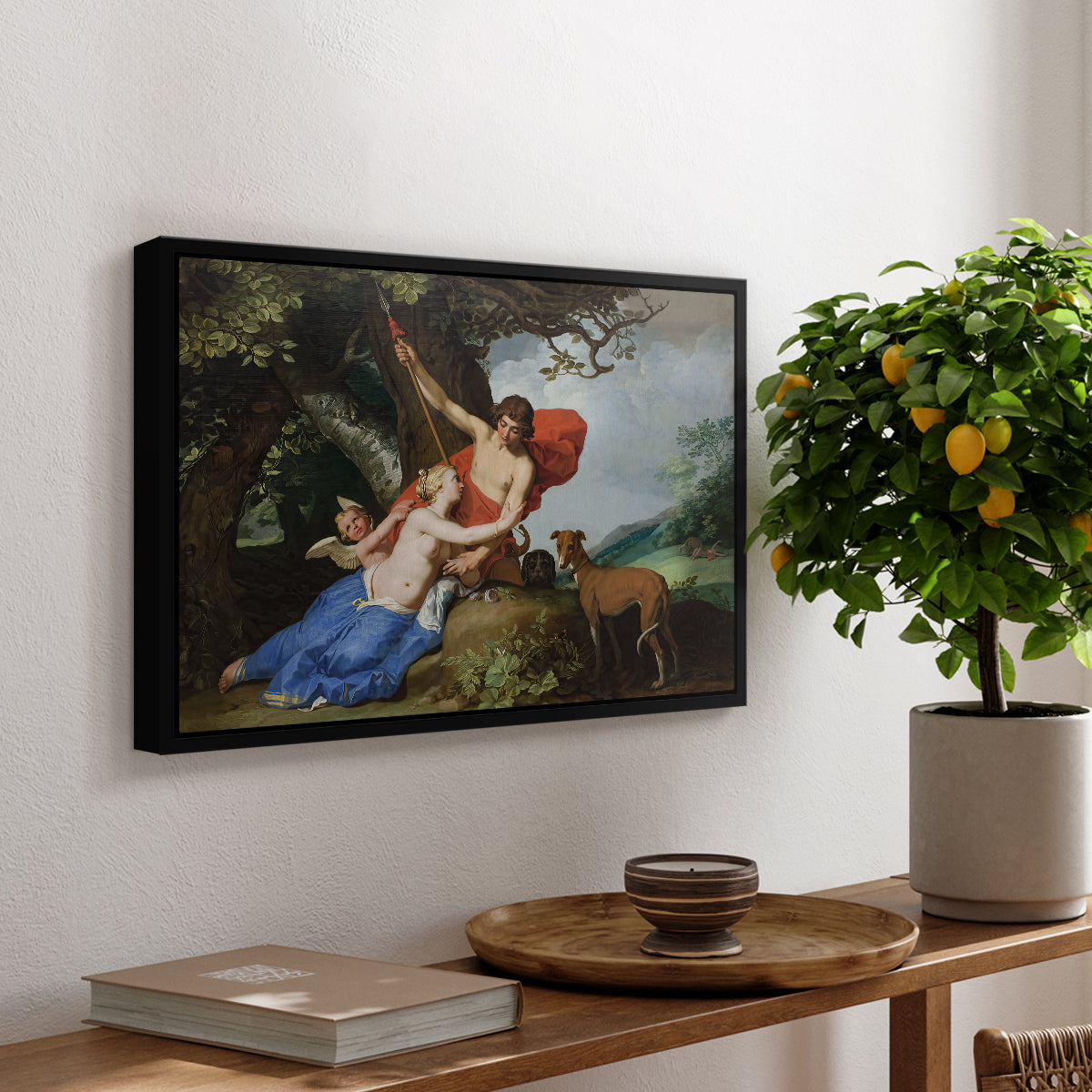 Venus and Adonis, 1632 - Floater Framed Canvas Print
