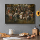 Canvas art print featuring a crowd dancing in outdoor wedding celebration, set in a cozy kitchen setting