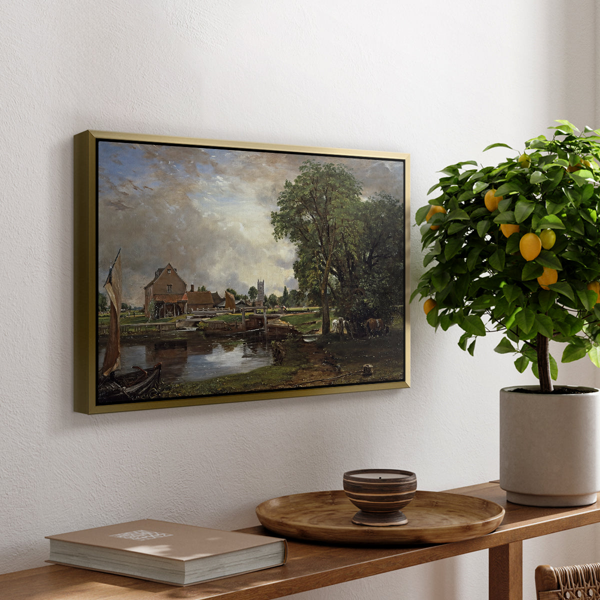 Dedham Lock and Mill, c. 1820 - Floater Framed Canvas Print