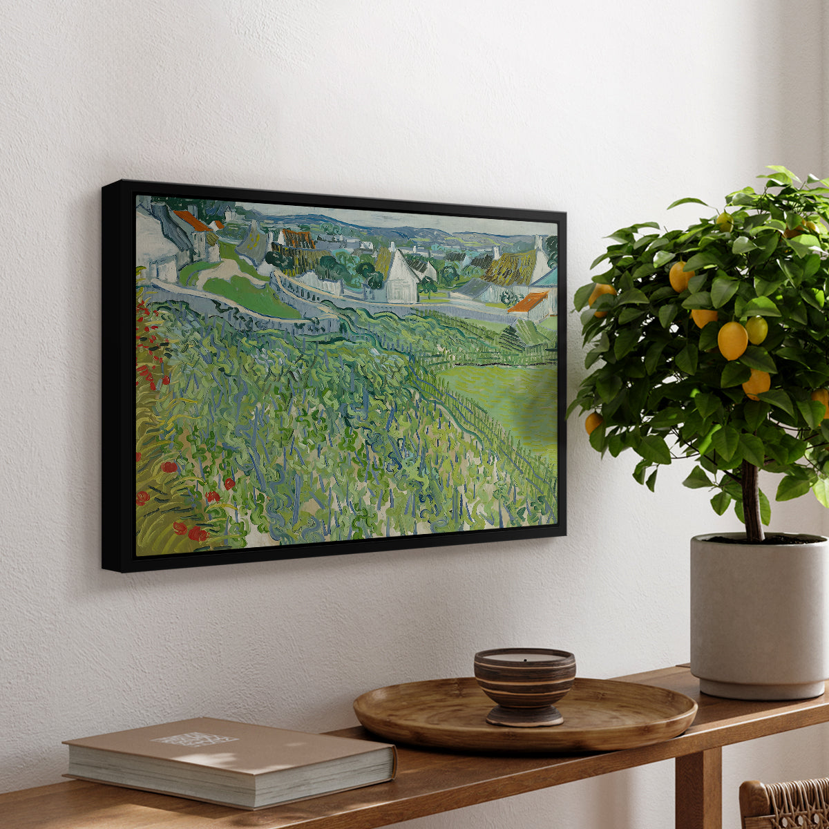Vineyards at Auvers, 1890 - Floater Framed Canvas Print