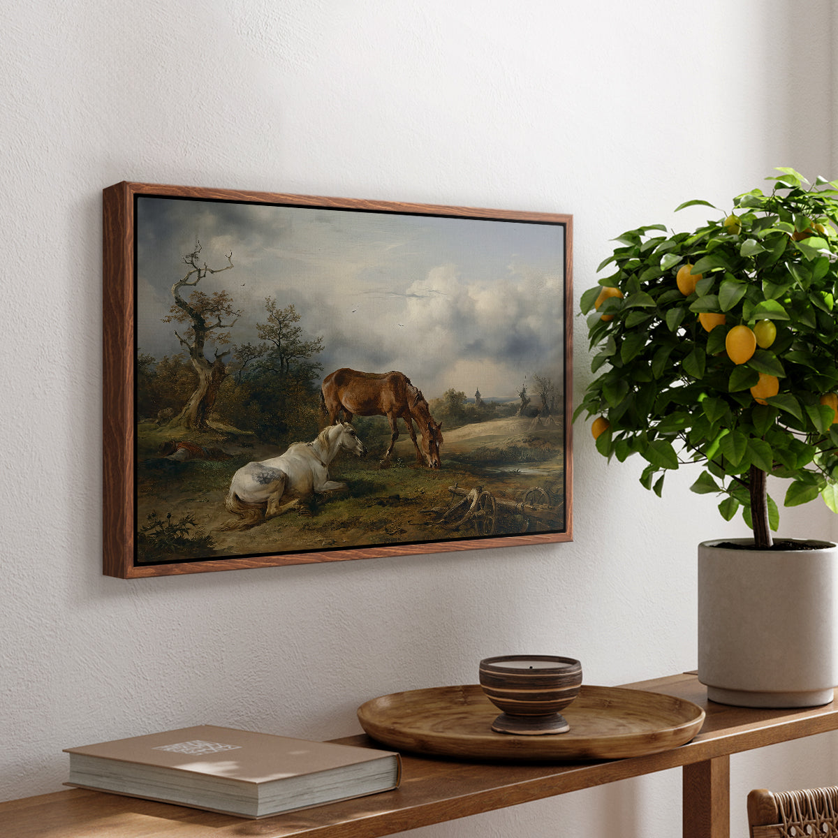 Two Horses on the Pasture, c. 1825 - Floater Framed Canvas Print