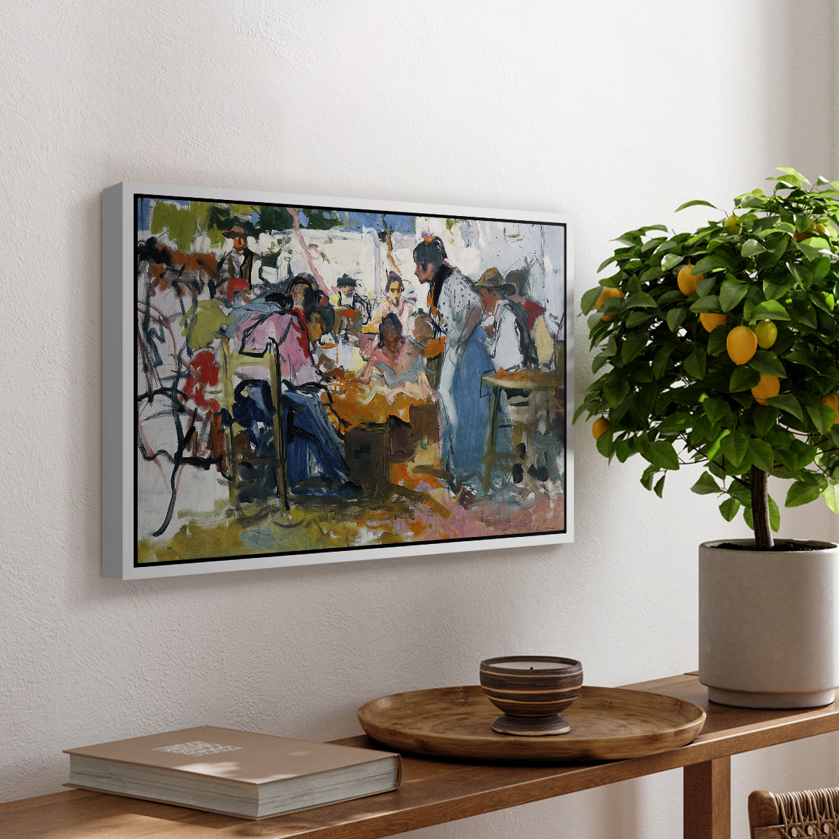 Net Menders in Valencia, 1909 - Floater Framed Canvas Print