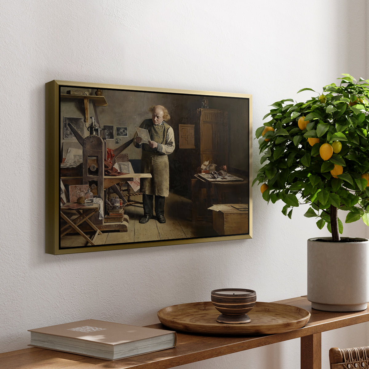 The Plate Printer, 1875 - Floater Framed Canvas Print