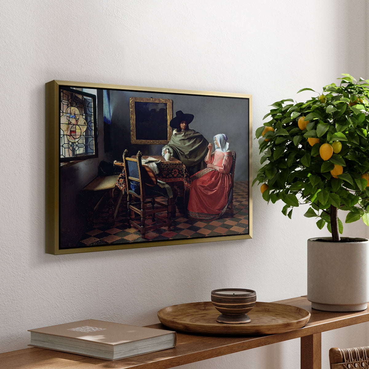 The Glass of Wine, c. 1660 - Floater Framed Canvas Print
