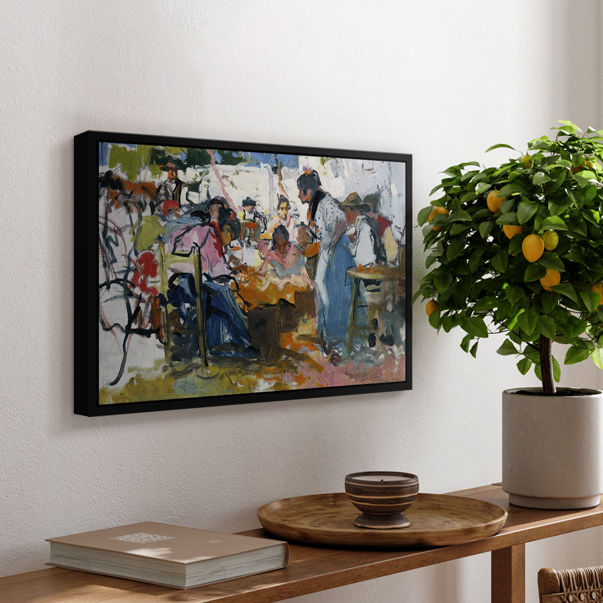 Net Menders in Valencia, 1909 - Floater Framed Canvas Print