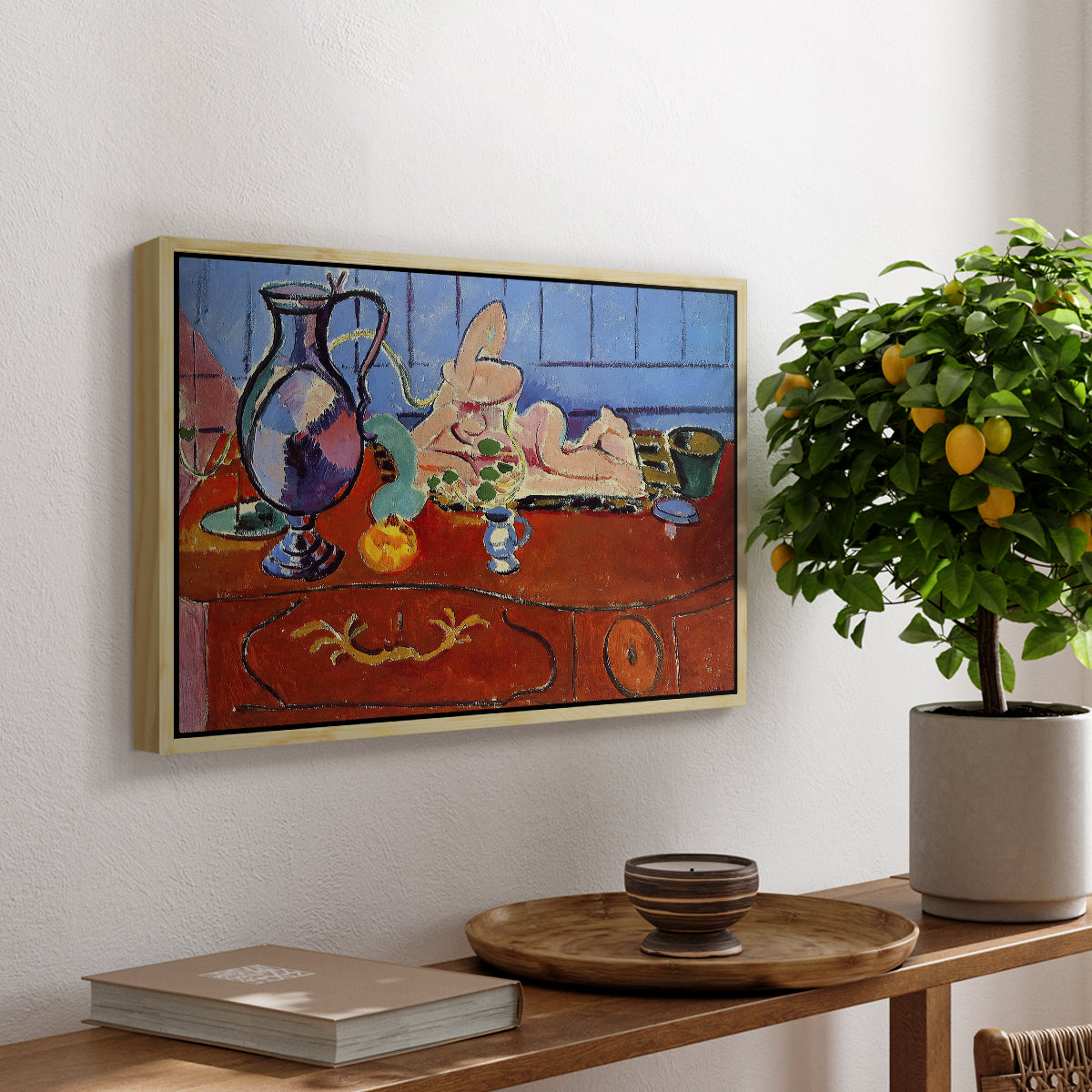 Still Life with a Pewter Jug and Pink Statuette, 1910 - Floater Framed Canvas Print