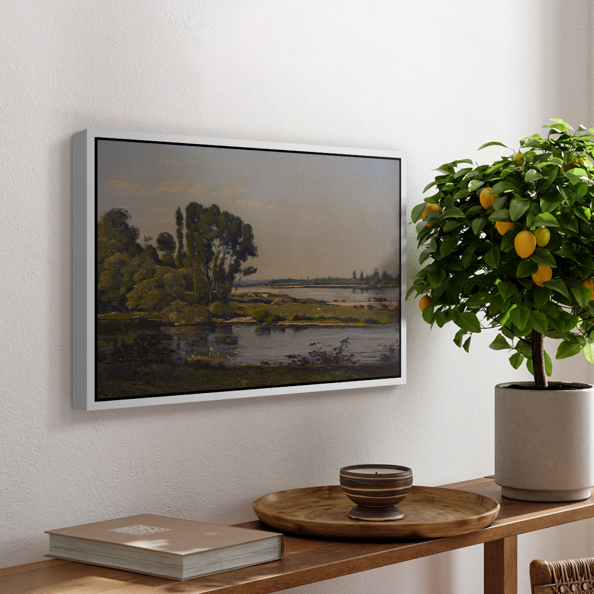 Landscape with a River, 1892 - Floater Framed Canvas Print