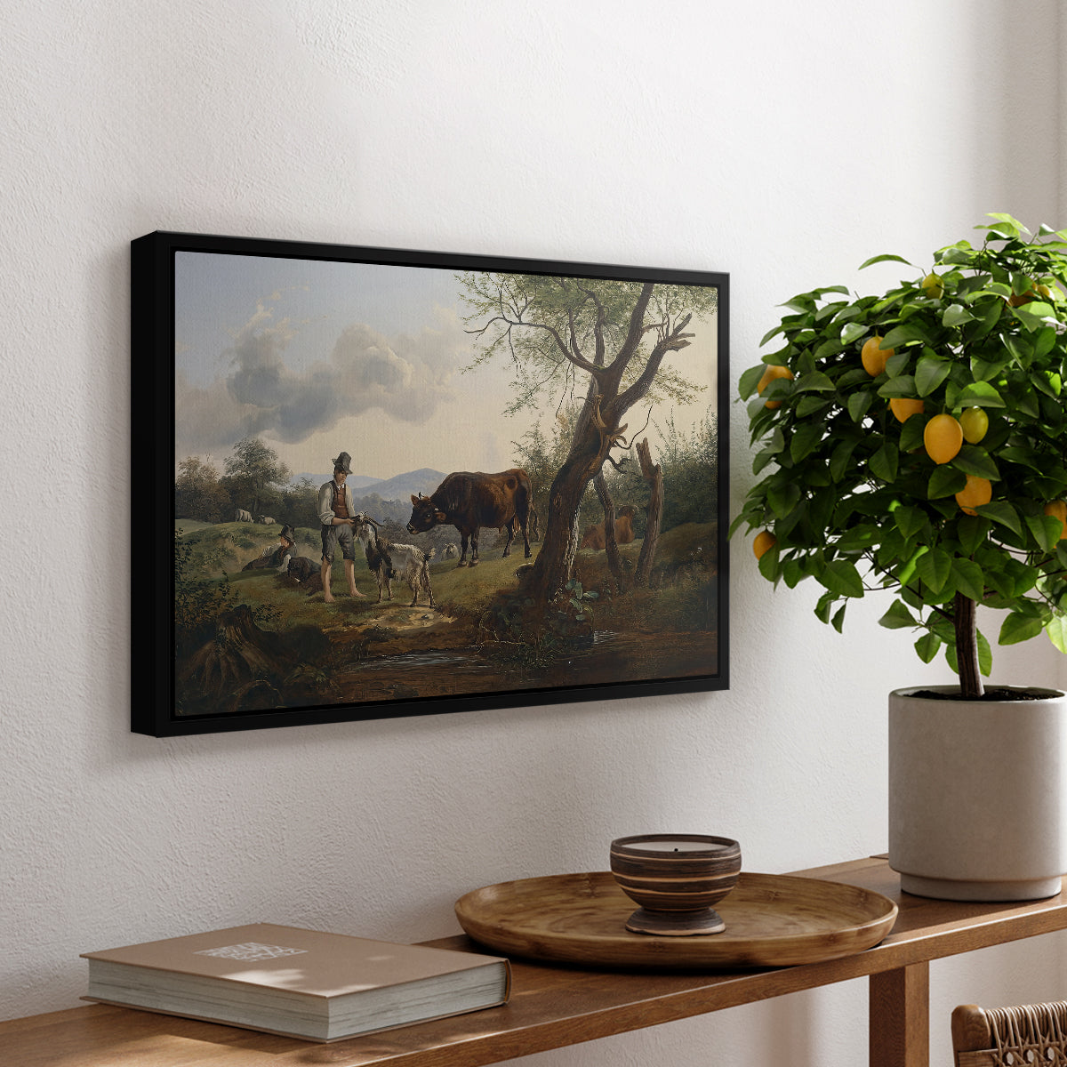 Shepherd with Billy Goat, c. 1830 - Floater Framed Canvas Print