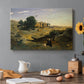 Canvas art print featuring a solitary figure in open landscape surrounded by sparse terrain, set in a cozy kitchen setting
