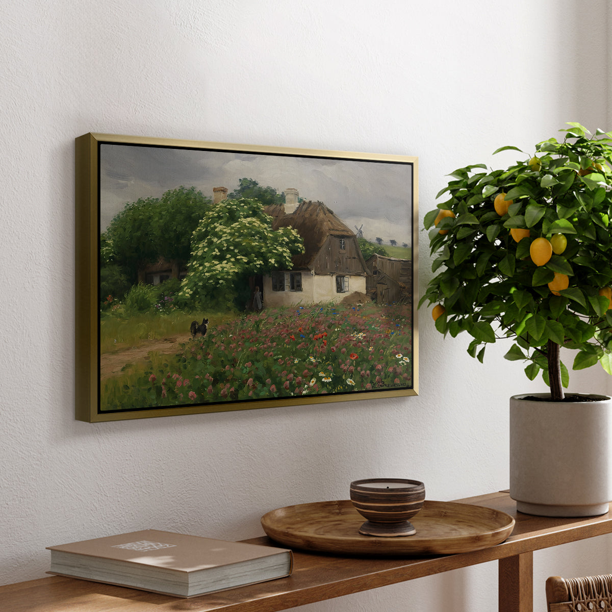 Farmhouse with Meadow Flowers, 1909 - Floater Framed Canvas Print