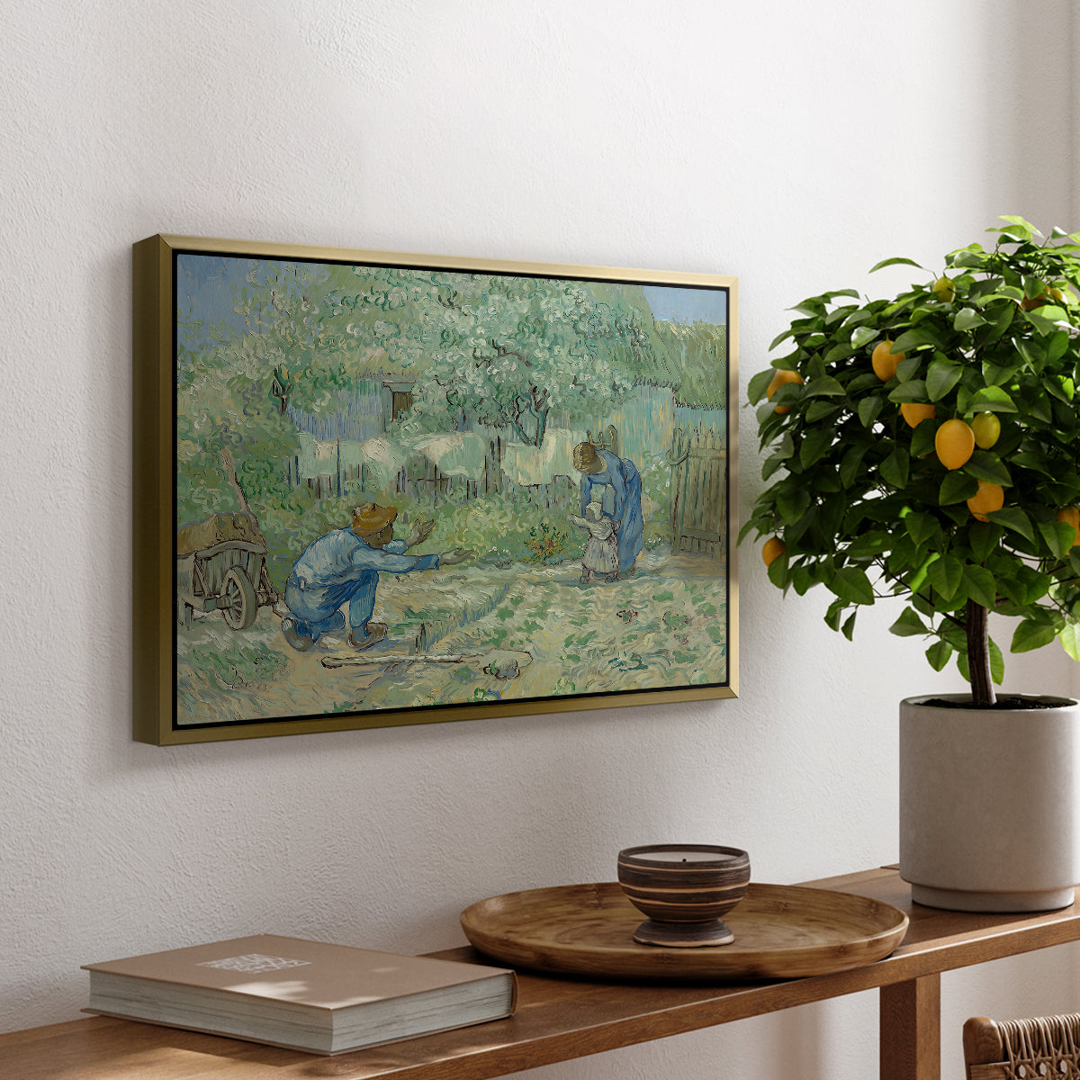 First Steps after Millet, 1890 - Floater Framed Canvas Print