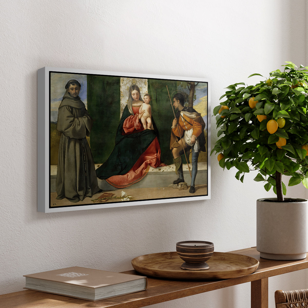Madonna and Child with Saints Anthony of Padua and Roch, c. 1510 - Floater Framed Canvas Print