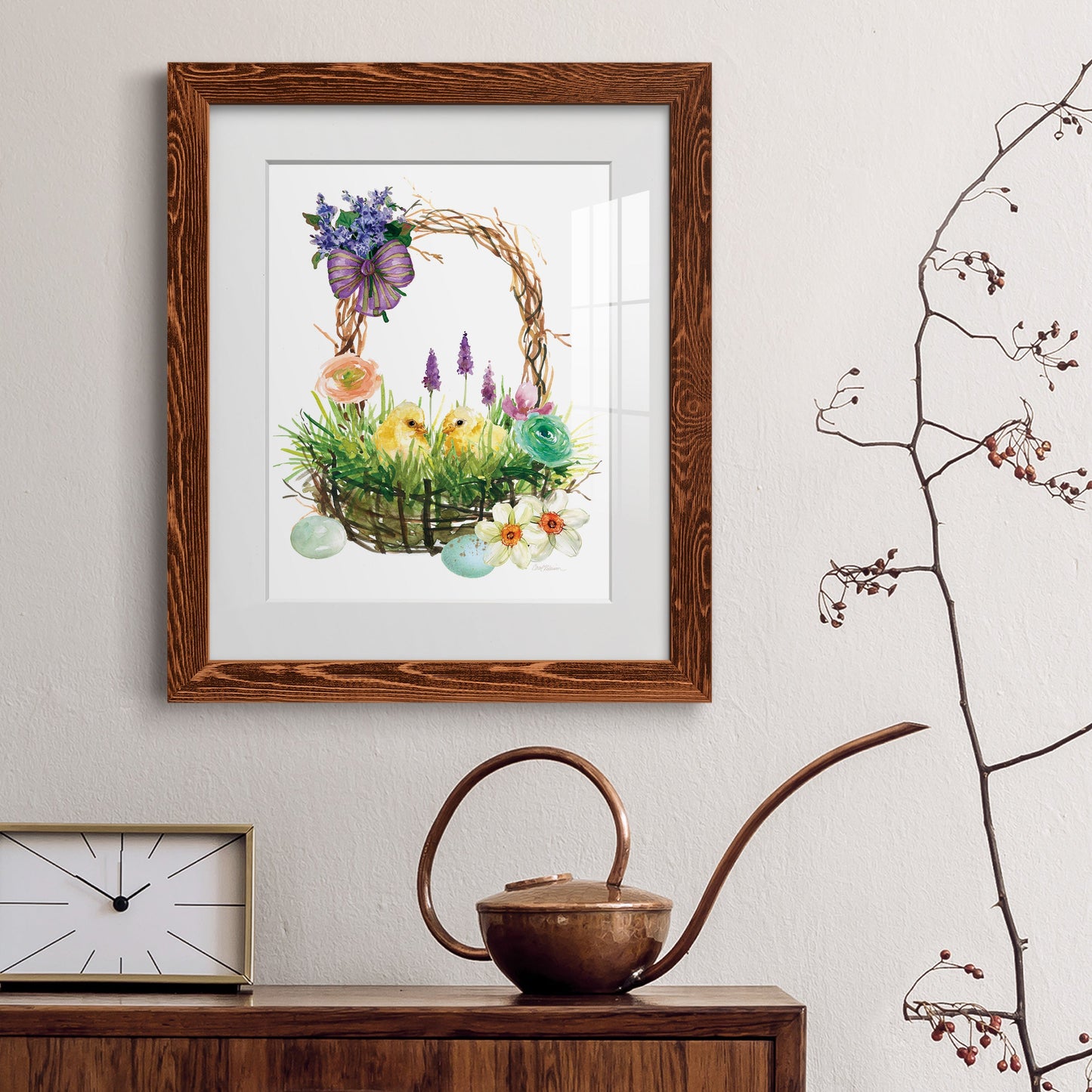 Spring Chick Basket - Premium Framed Print - Distressed Barnwood Frame - Ready to Hang