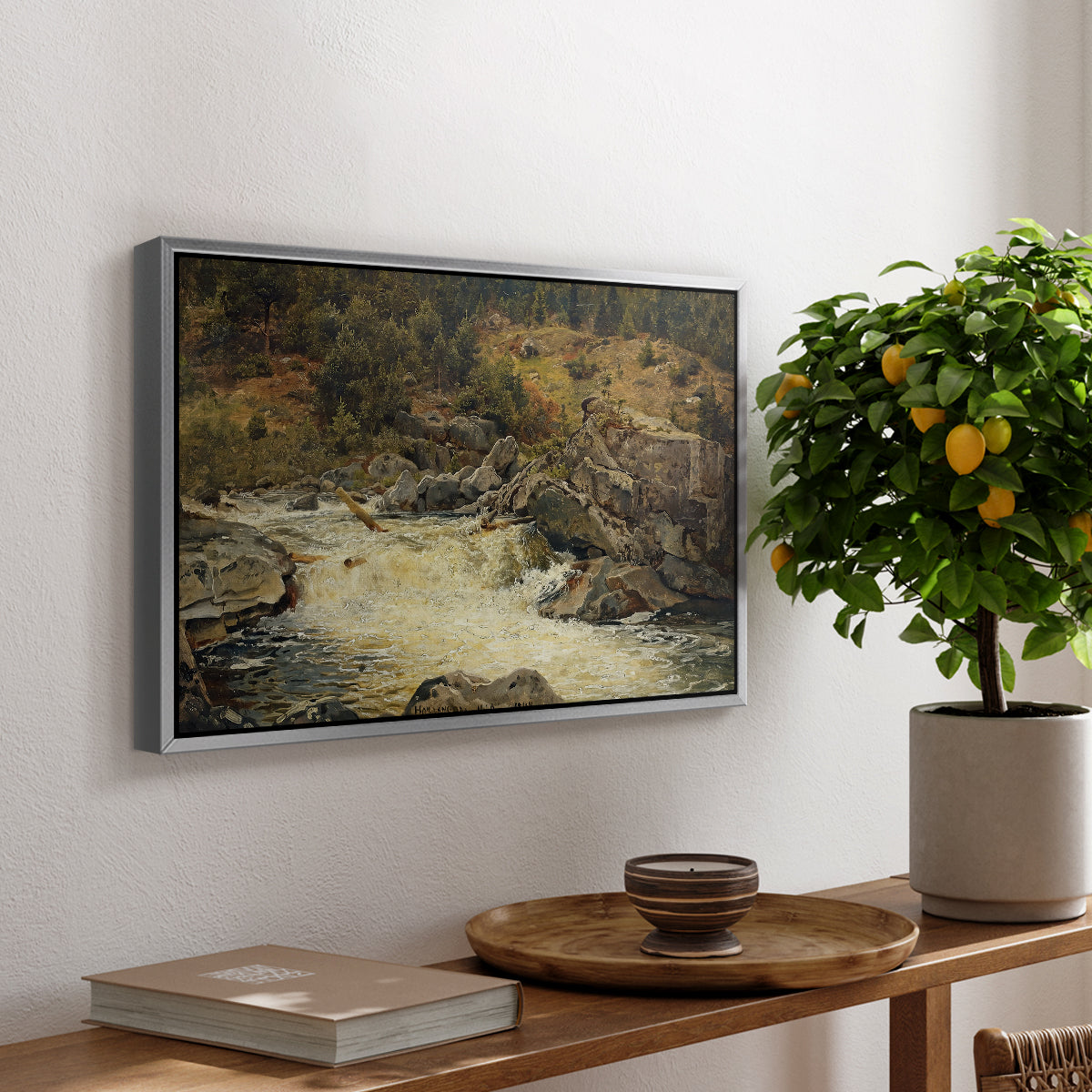 Waterfall in Hallingdal, 1848 - Floater Framed Canvas Print