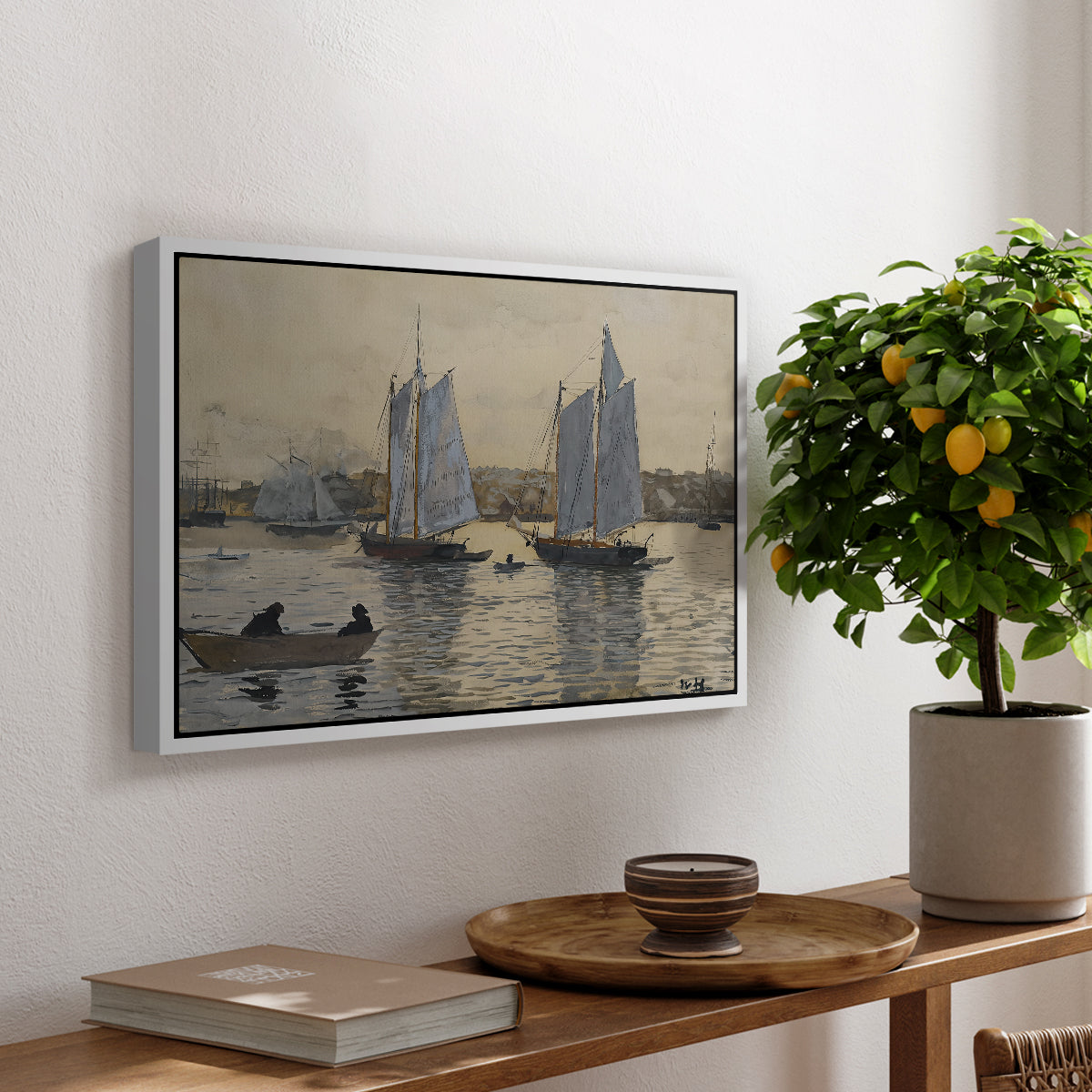 Two Schooners, Gloucester, c. 1880 - Floater Framed Canvas Print