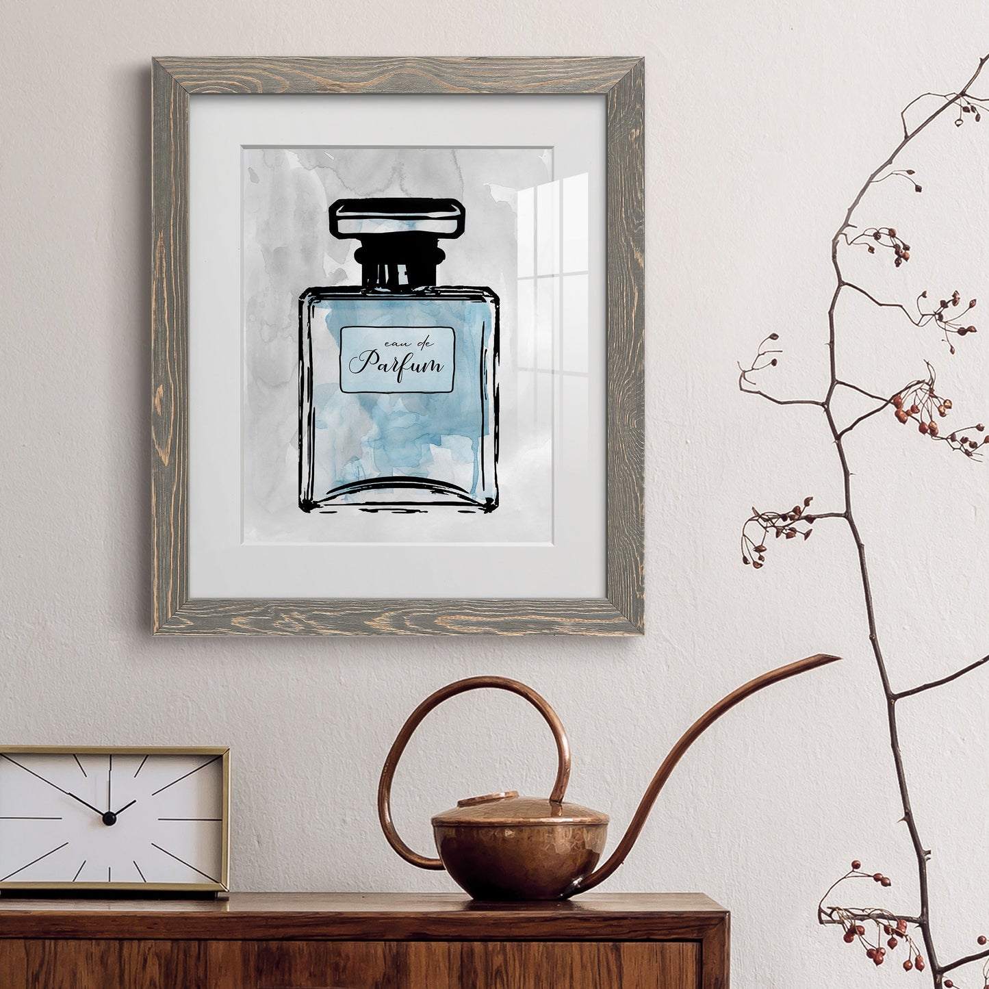 Blue Wash Perfume - Premium Framed Print - Distressed Barnwood Frame - Ready to Hang