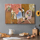 Canvas art print featuring an interior scene with figures around a piano, set in a cozy kitchen setting