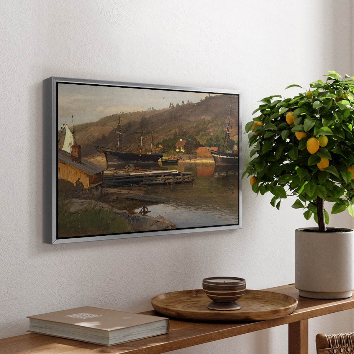 Landingsbrygge Husvik, Drøbak, 1875 - Floater Framed Canvas Print