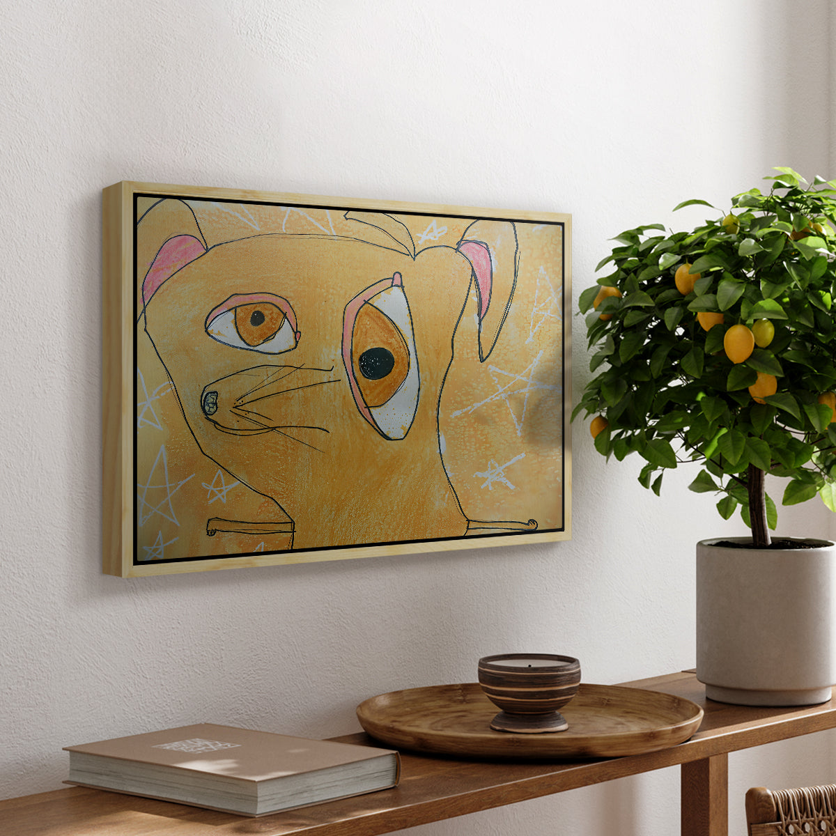 Cubist Dog with Stars (Student Art) - Floater Framed Canvas Print