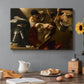 Canvas art print featuring Christ surrounded by men pressing crown of thorns onto his head, set in a cozy kitchen setting