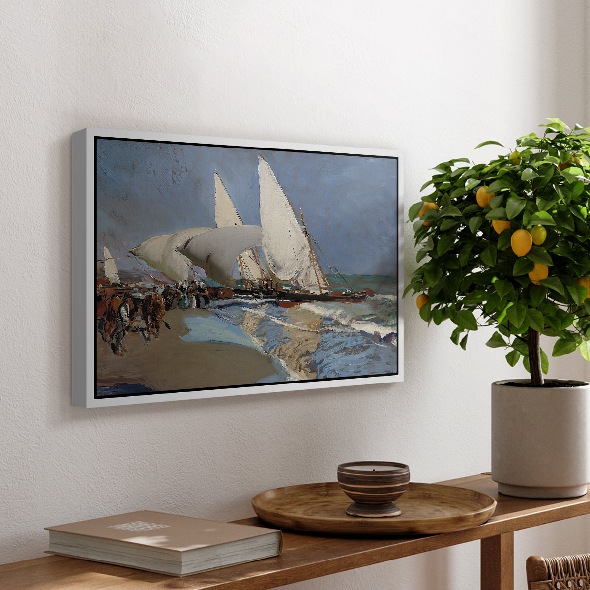 The Beach at Valencia, 1908 - Floater Framed Canvas Print