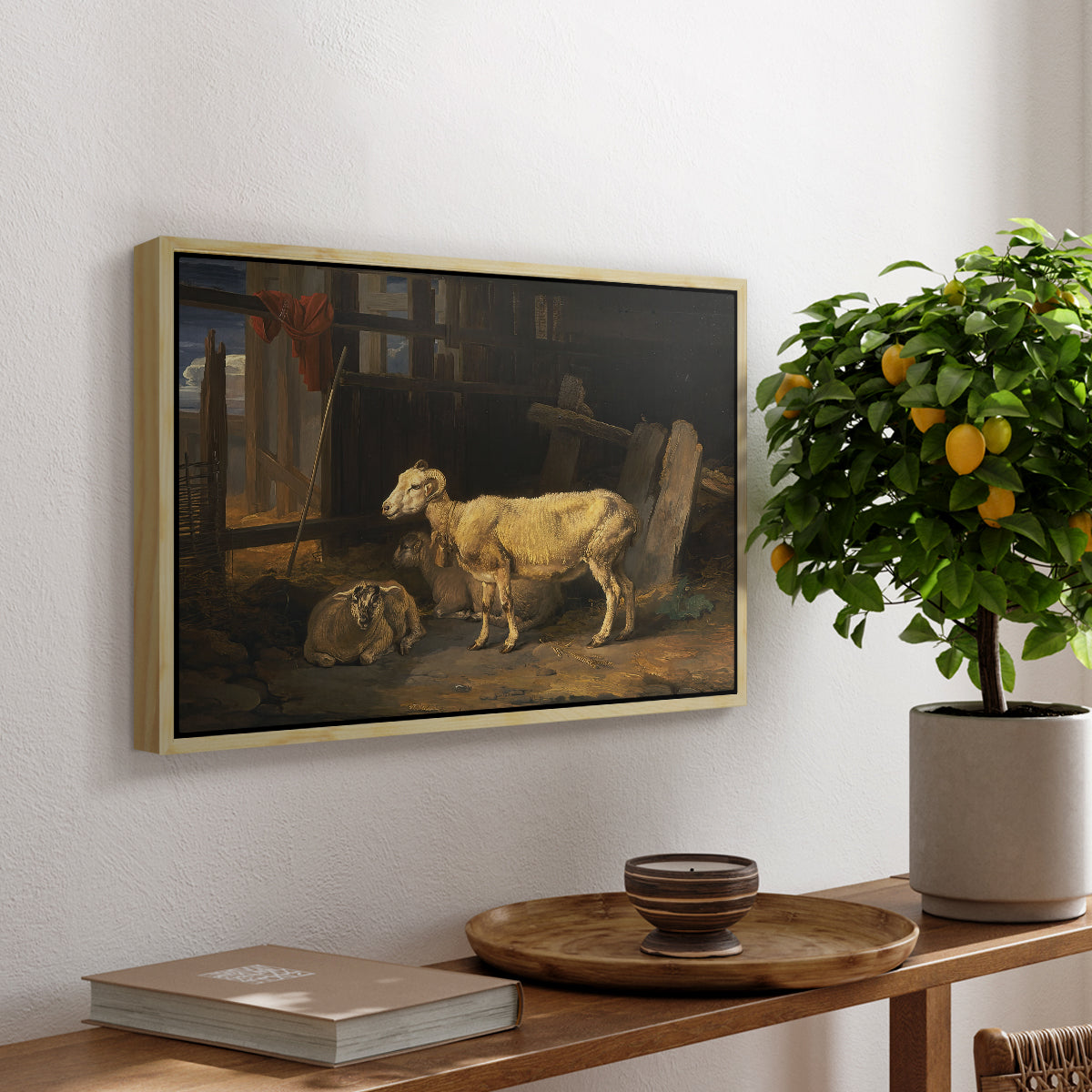 Sheep in a Stable, 1810 - Floater Framed Canvas Print