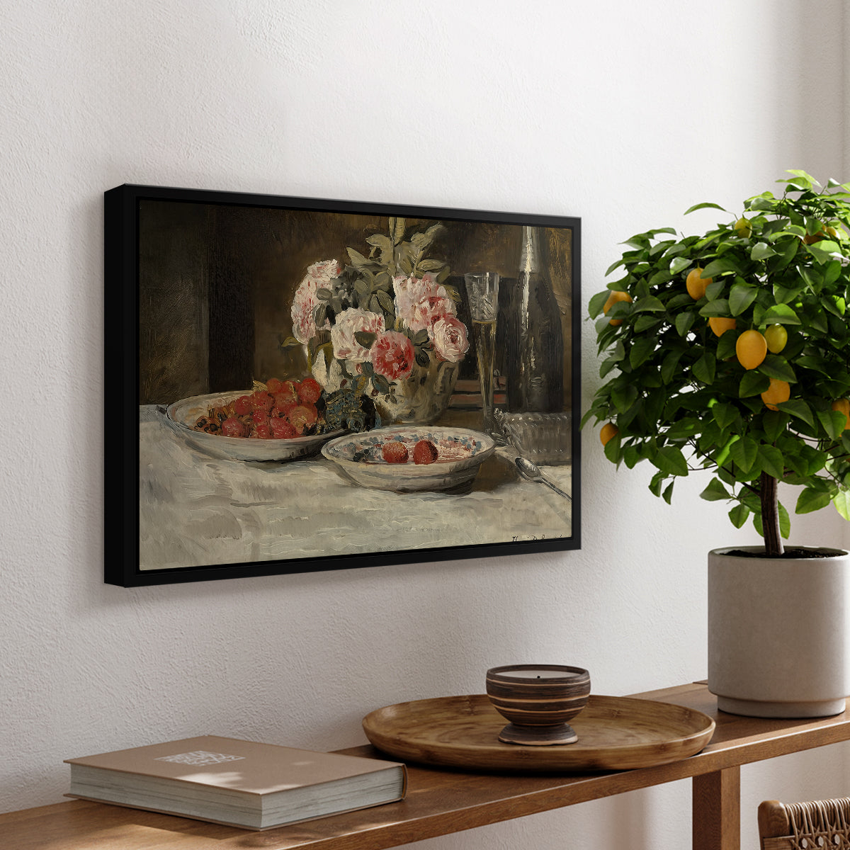 Strawberries and Champagne, c. 1881-1885 - Floater Framed Canvas Print