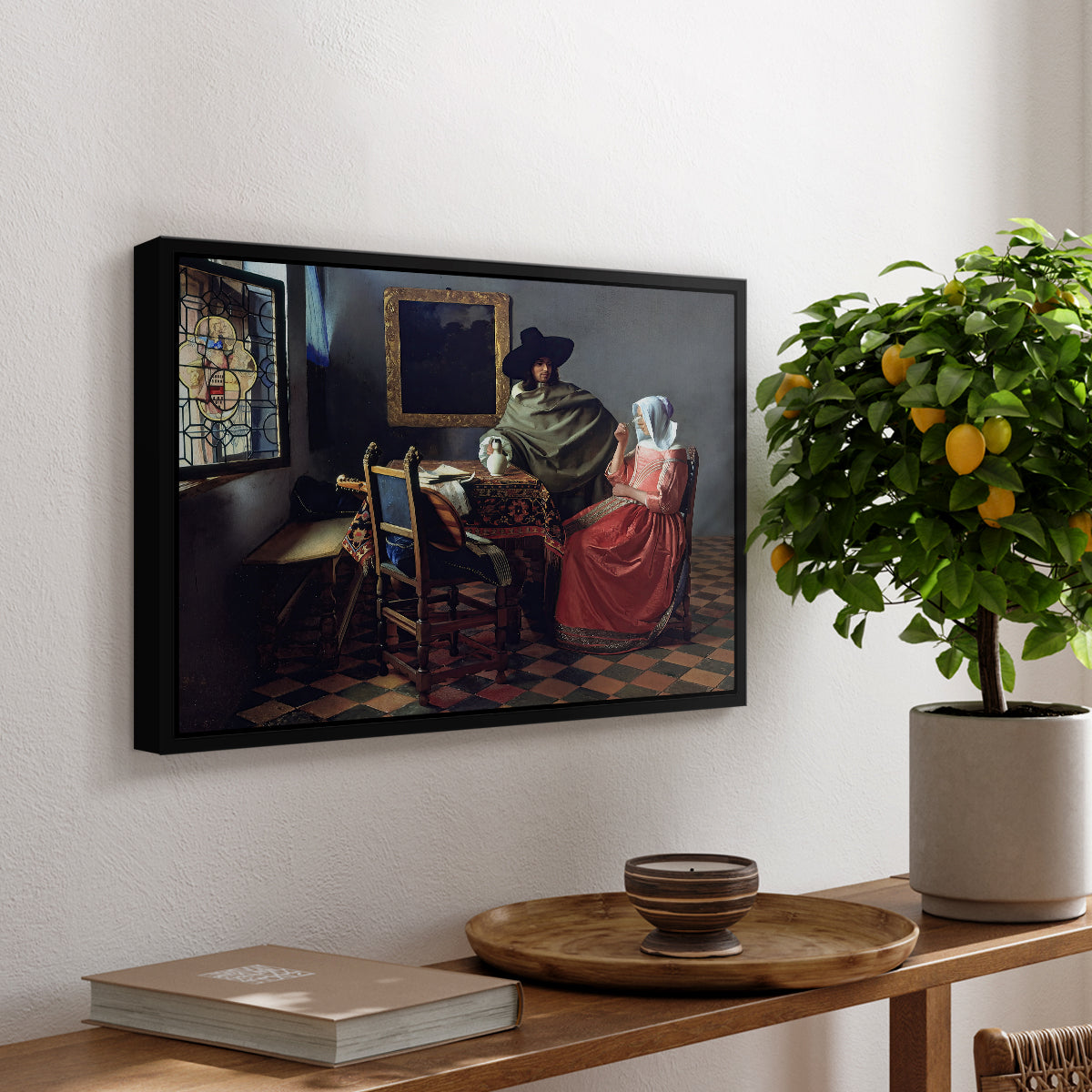 The Glass of Wine, c. 1660 - Floater Framed Canvas Print