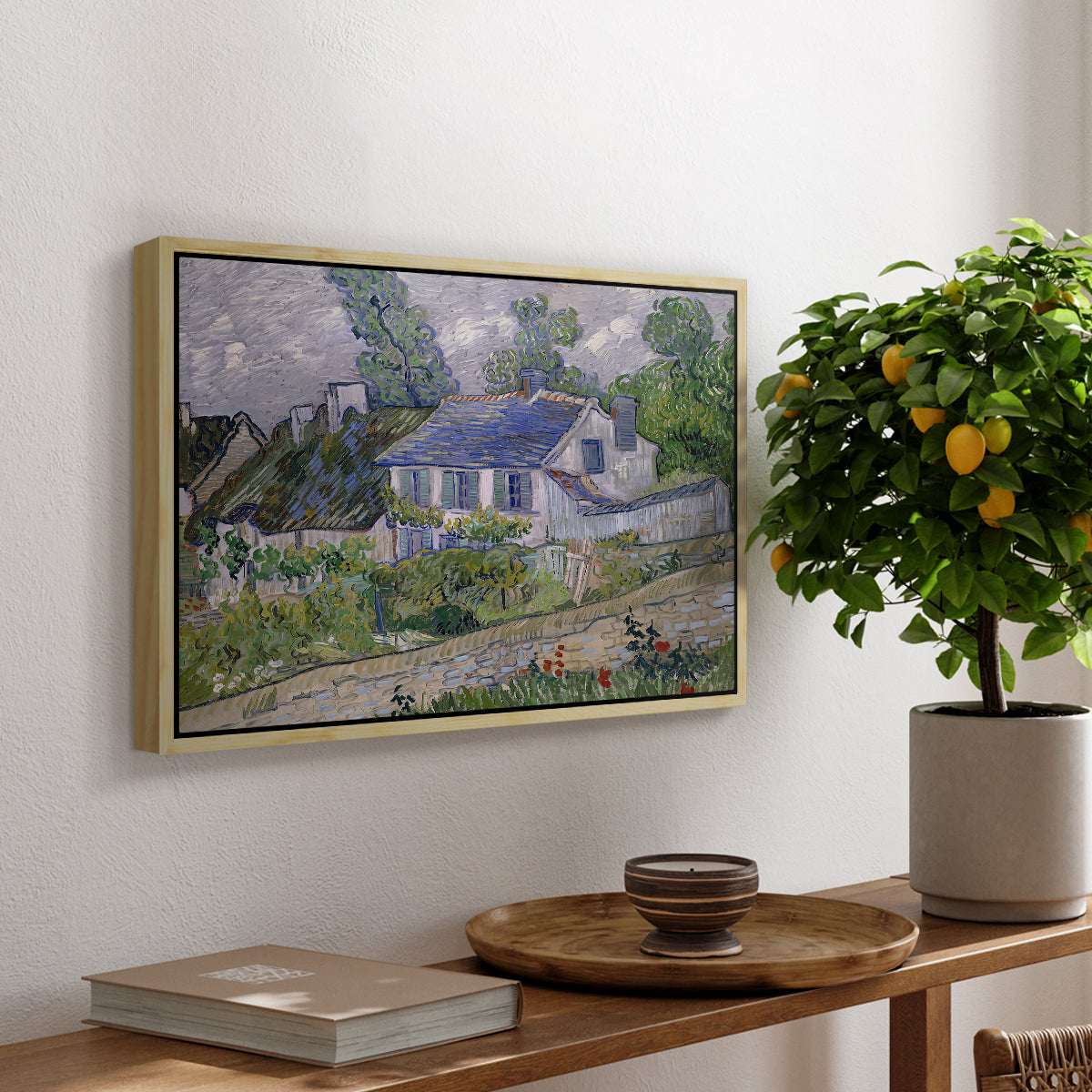 Houses in Auvers, 1890 - Floater Framed Canvas Print