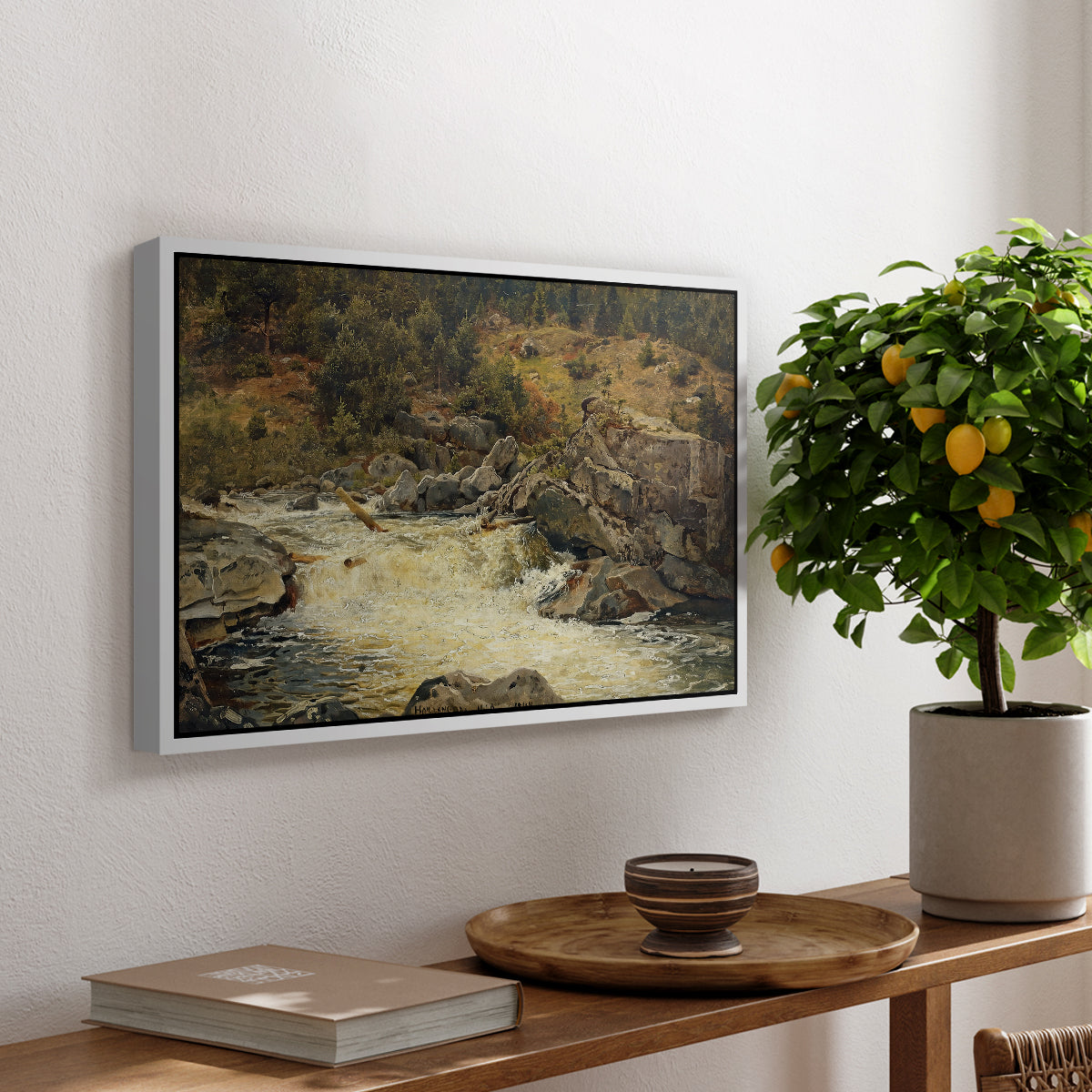 Waterfall in Hallingdal, 1848 - Floater Framed Canvas Print