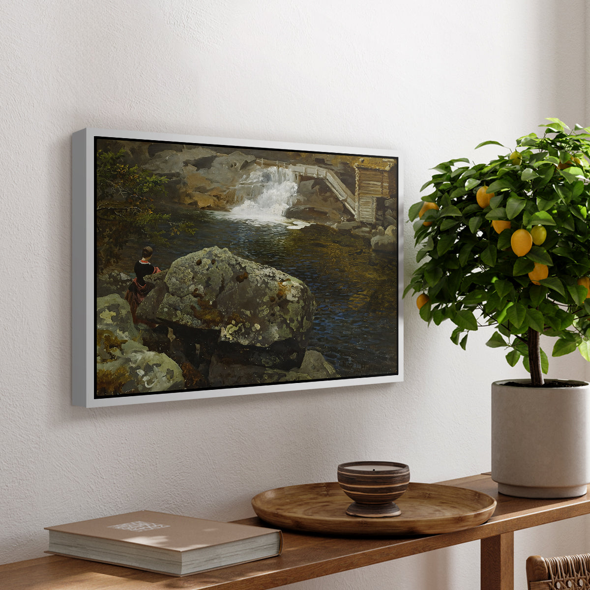 By the Mill Pond (En Mølledam), 1850 - Floater Framed Canvas Print