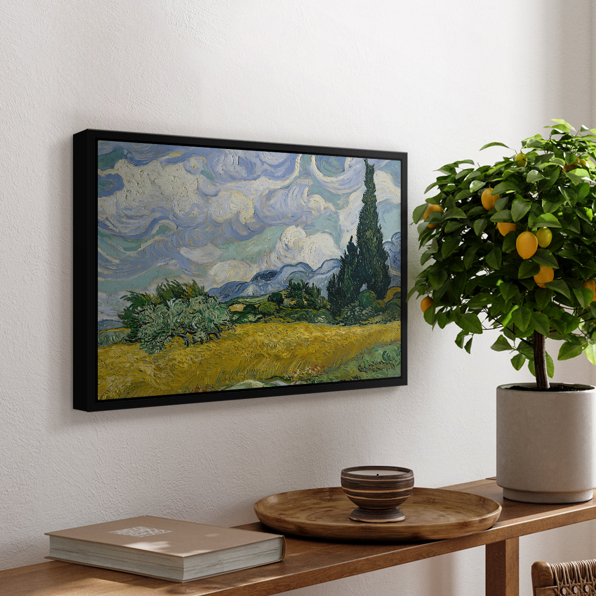 Wheat Field with Cypresses, 1889 - Floater Framed Canvas Print