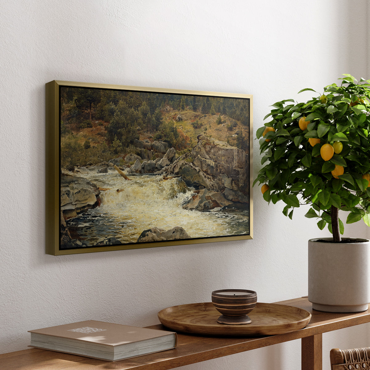 Waterfall in Hallingdal, 1848 - Floater Framed Canvas Print