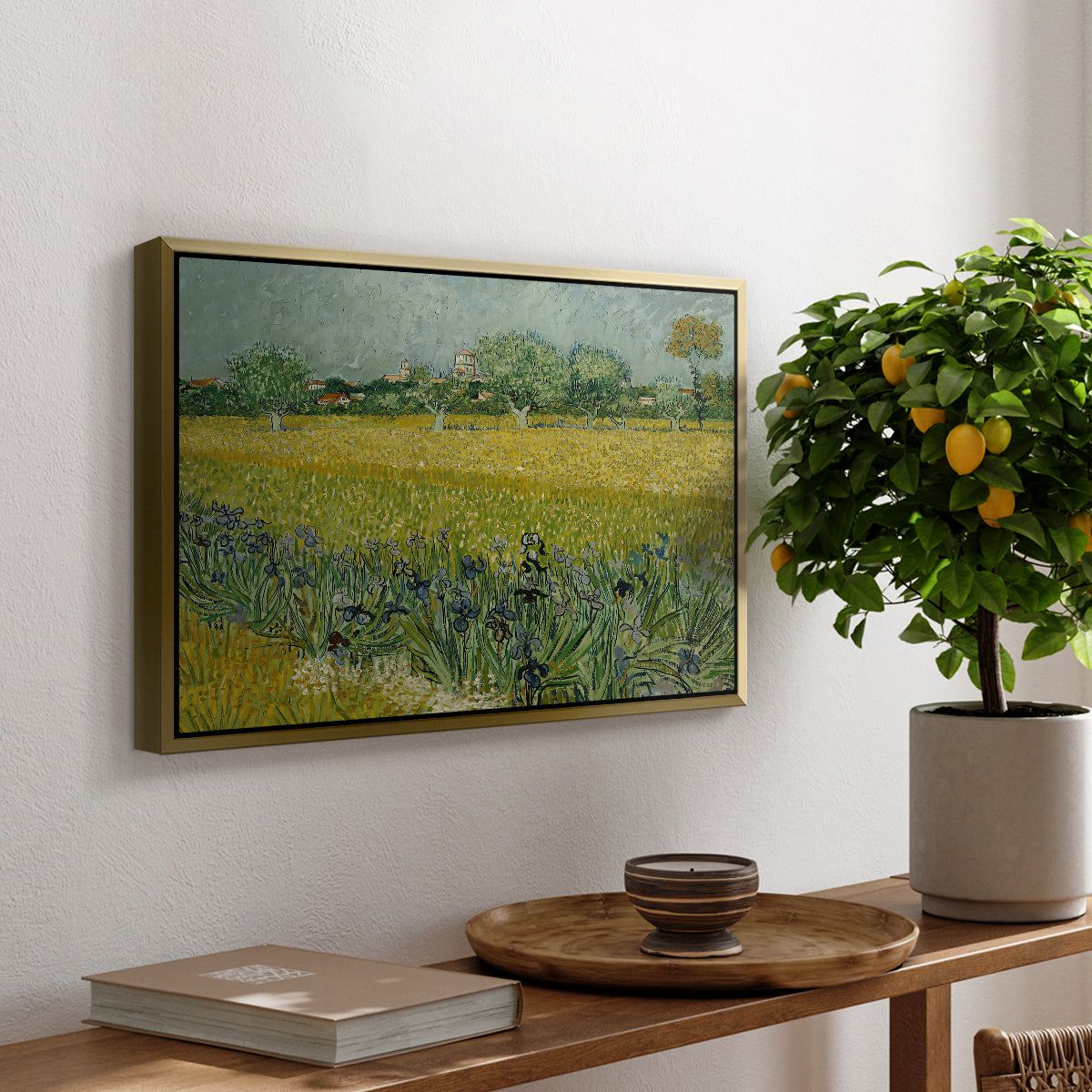 Field with Irises near Arles, 1888 - Floater Framed Canvas Print