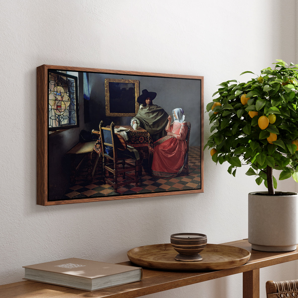 The Glass of Wine, c. 1660 - Floater Framed Canvas Print