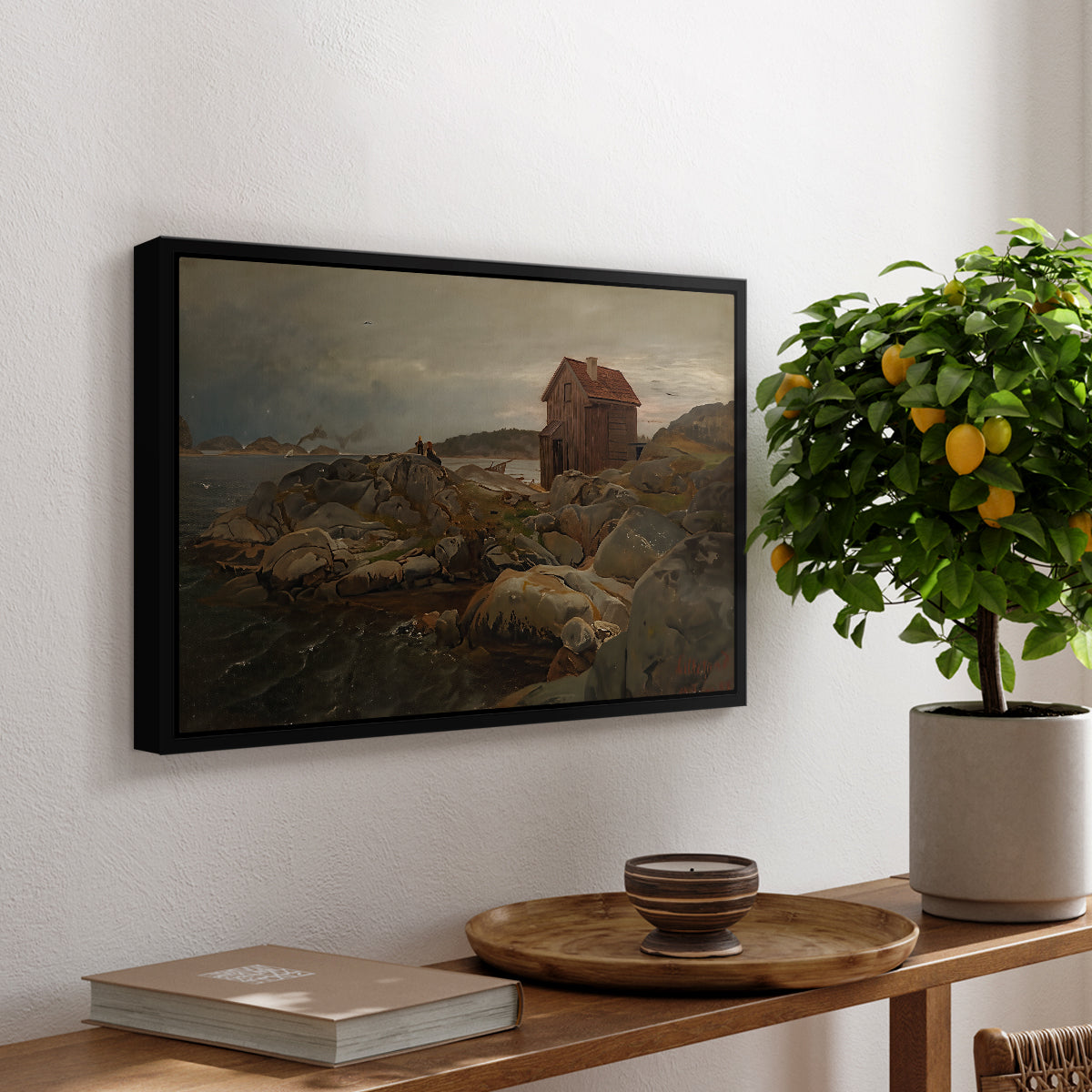 A Fisherman's Home, Lillesand, 1858 - Floater Framed Canvas Print