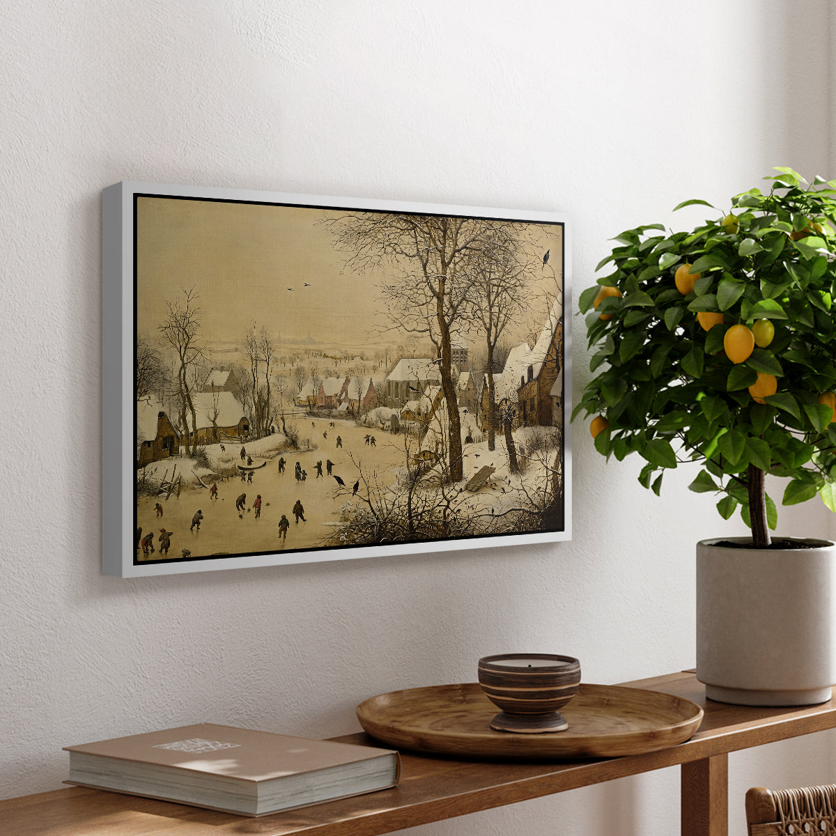 Winter Landscape with Skaters and Bird Trap, 1565 - Floater Framed Canvas Print