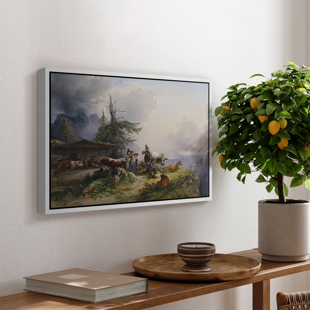 An Alpine Farm on the Untersberg, 1835 - Floater Framed Canvas Print